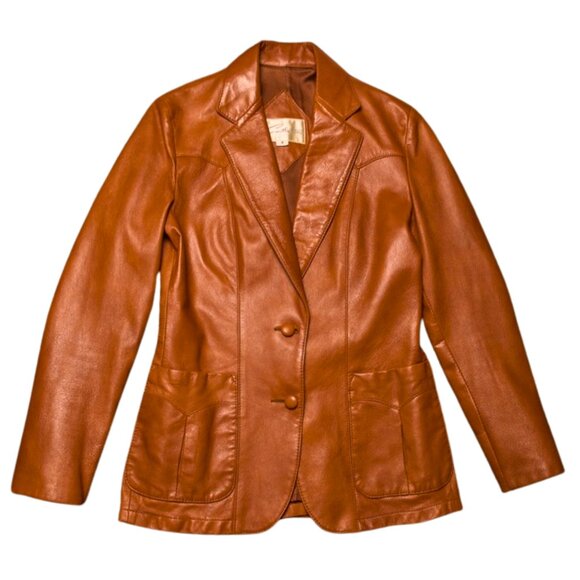 Vintage Tan Leather Blazer Jacket Size 8 - Picture 8 of 13
